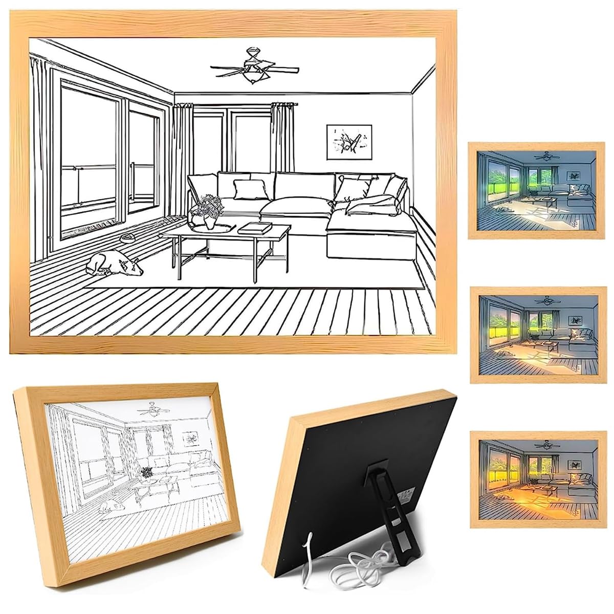 HASTHIP Wooden Framed Art Wall Lighting Painting Decoration, LED Glowing Photo Frame, Adjustable Acrylic Glass Painting Decorative, USB Powered, 3 Lighting Modes, Wall Decor for Home Bedroom (A) HASTHIP Wooden Framed Art Wall Lighting Painting Decoration, LED Glowing Photo Frame, Adjustable Acrylic Glass Painting Decorative, USB Powered, 3 Lighting Modes, Wall Decor for Home Bedroom (A)